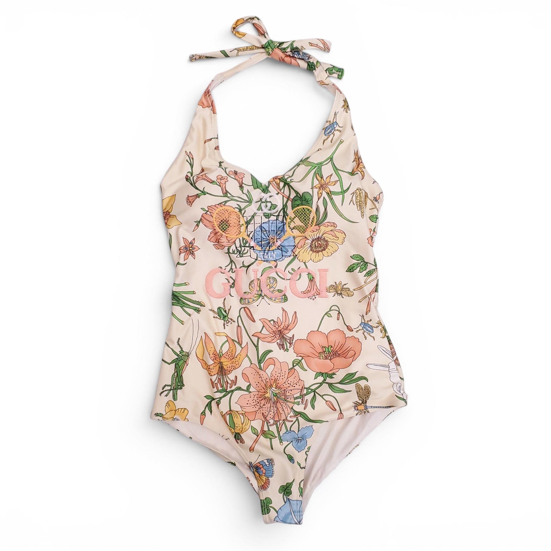 GUCCI LOGO FLORAL SWIMSUIT - SIZE XS