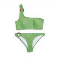 LES CANEBIERS GREEN METALLIC BIKINI WITH TORTOISE SHELL DETAIL - SIZE 38