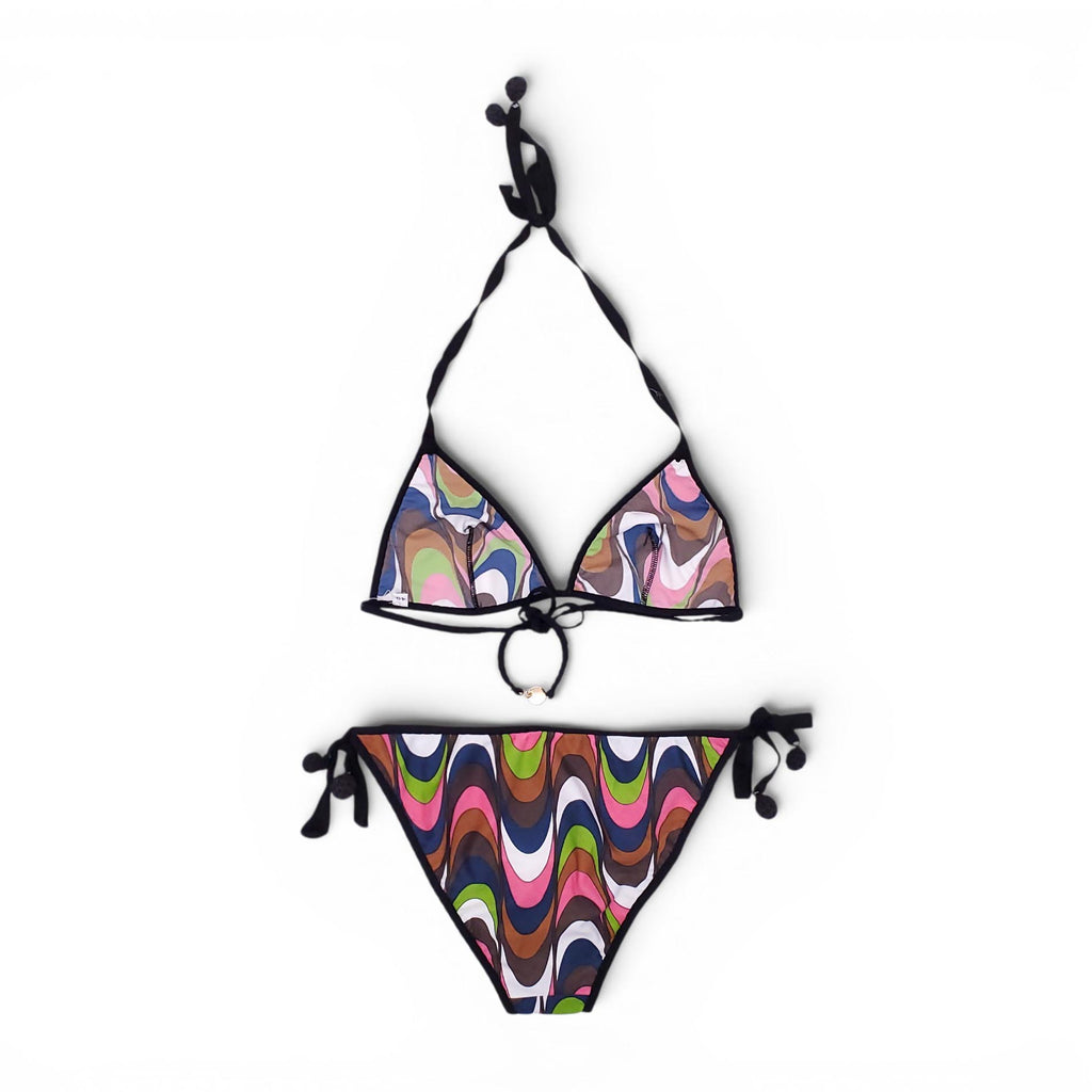M MISSONI GREEN AND PINK BIKINI WITH POMPOM DETAIL - SIZE 40