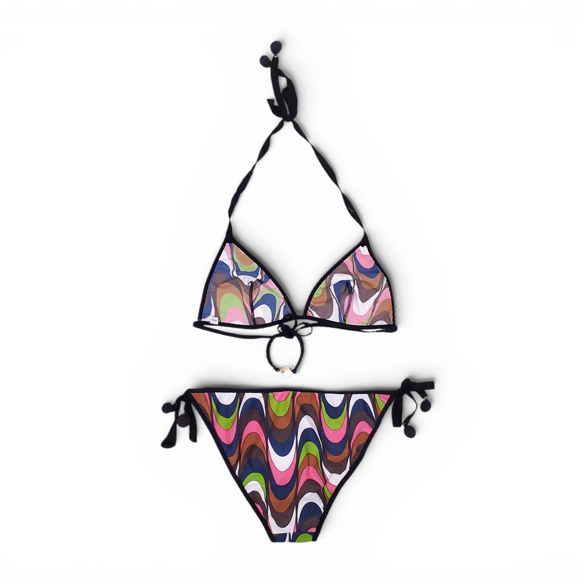 M MISSONI GREEN AND PINK BIKINI WITH POMPOM DETAIL - SIZE 40