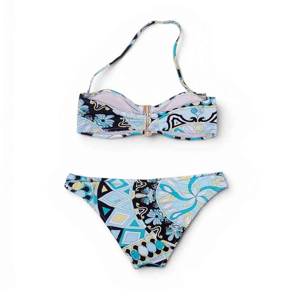 EMILIO PUCCI TURQUOISE AND YELLOW PATTERNED BIKINI - SIZE 40