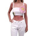 OSCAR DE LA RENTA CROPPED FLORAL COTTON BLEND POPLIN TOP - SIZE 6