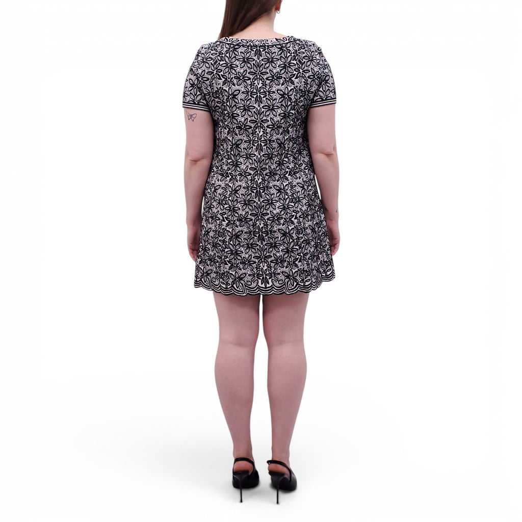 ALAÏA BLACK AND WHITE FLORAL PATTERNED DRESS - SIZE 42