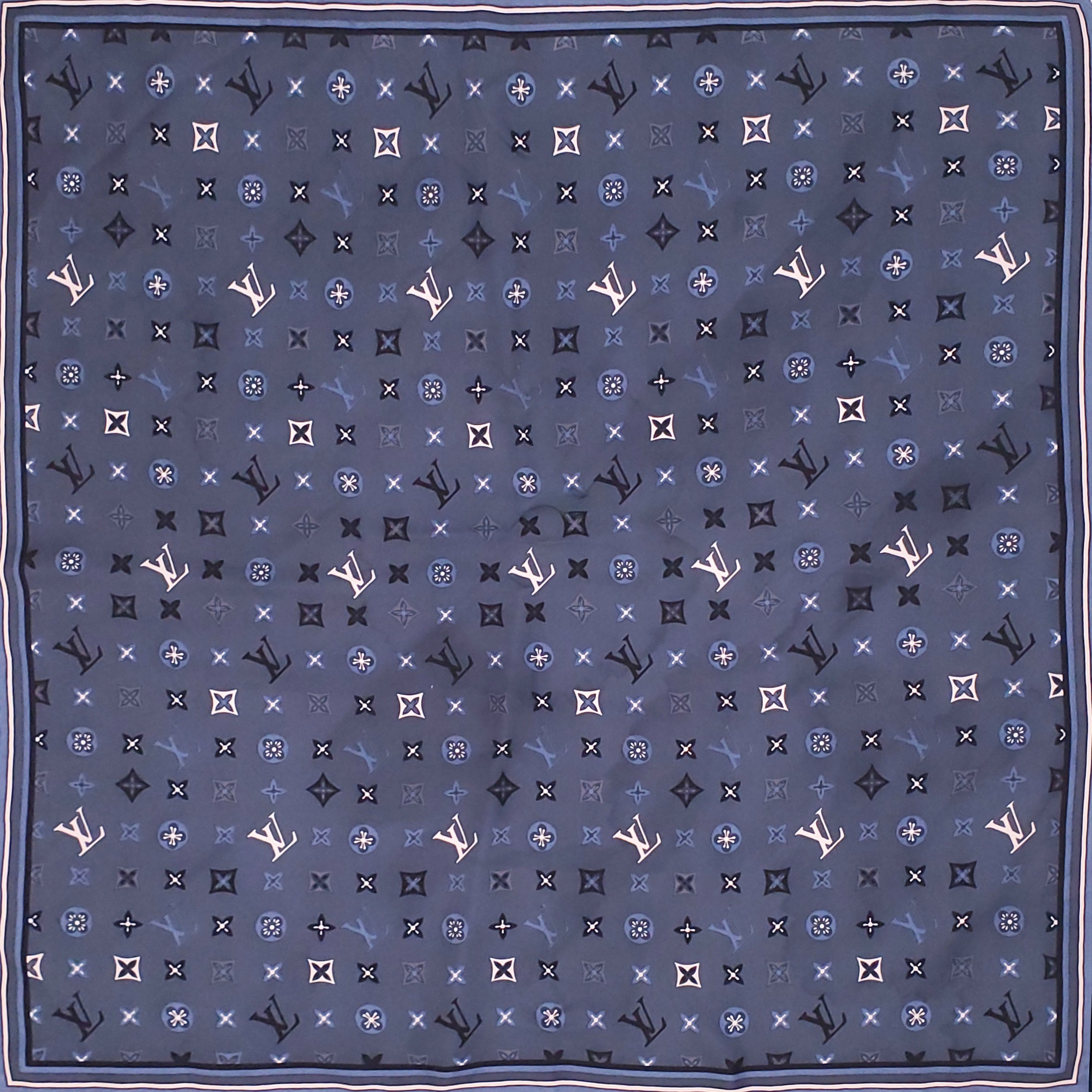 LOUIS VUITTON SMALL DARK GREY LOGO SILK SCARF