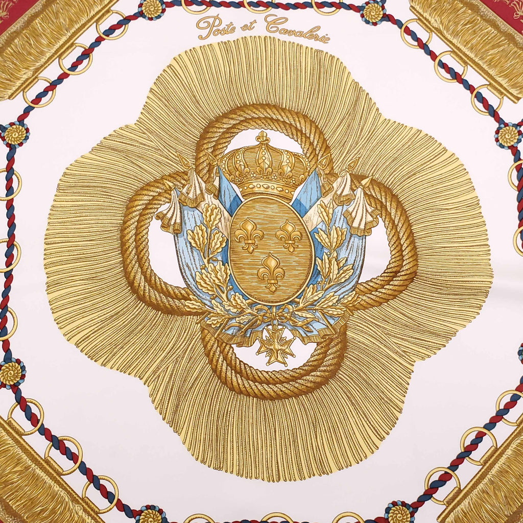 HERMÈS CREAM AND GOLD ‘POSTE ET CAVALERIE’ SILK SCARF