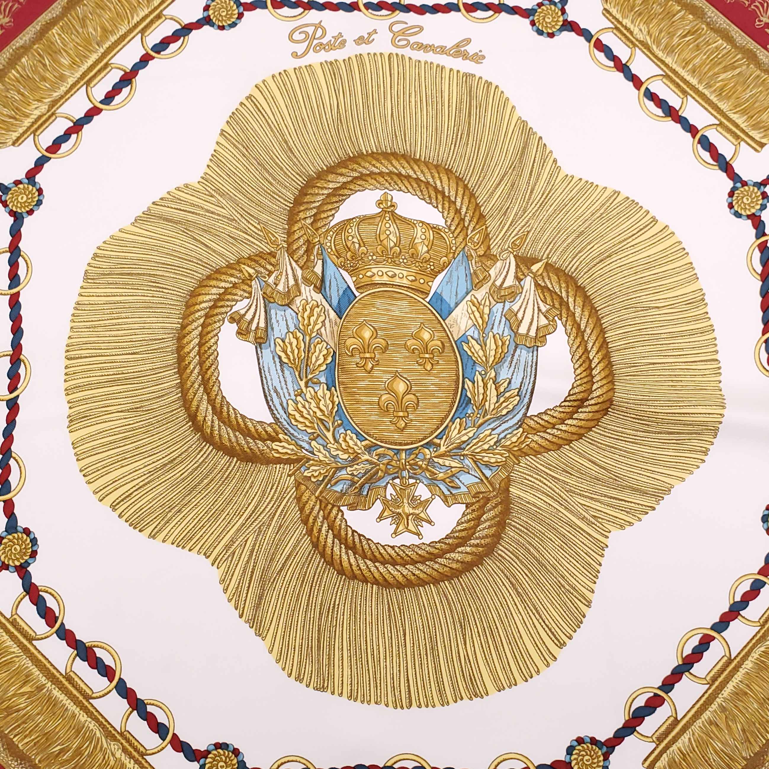 HERMÈS CREAM AND GOLD ‘POSTE ET CAVALERIE’ SILK SCARF