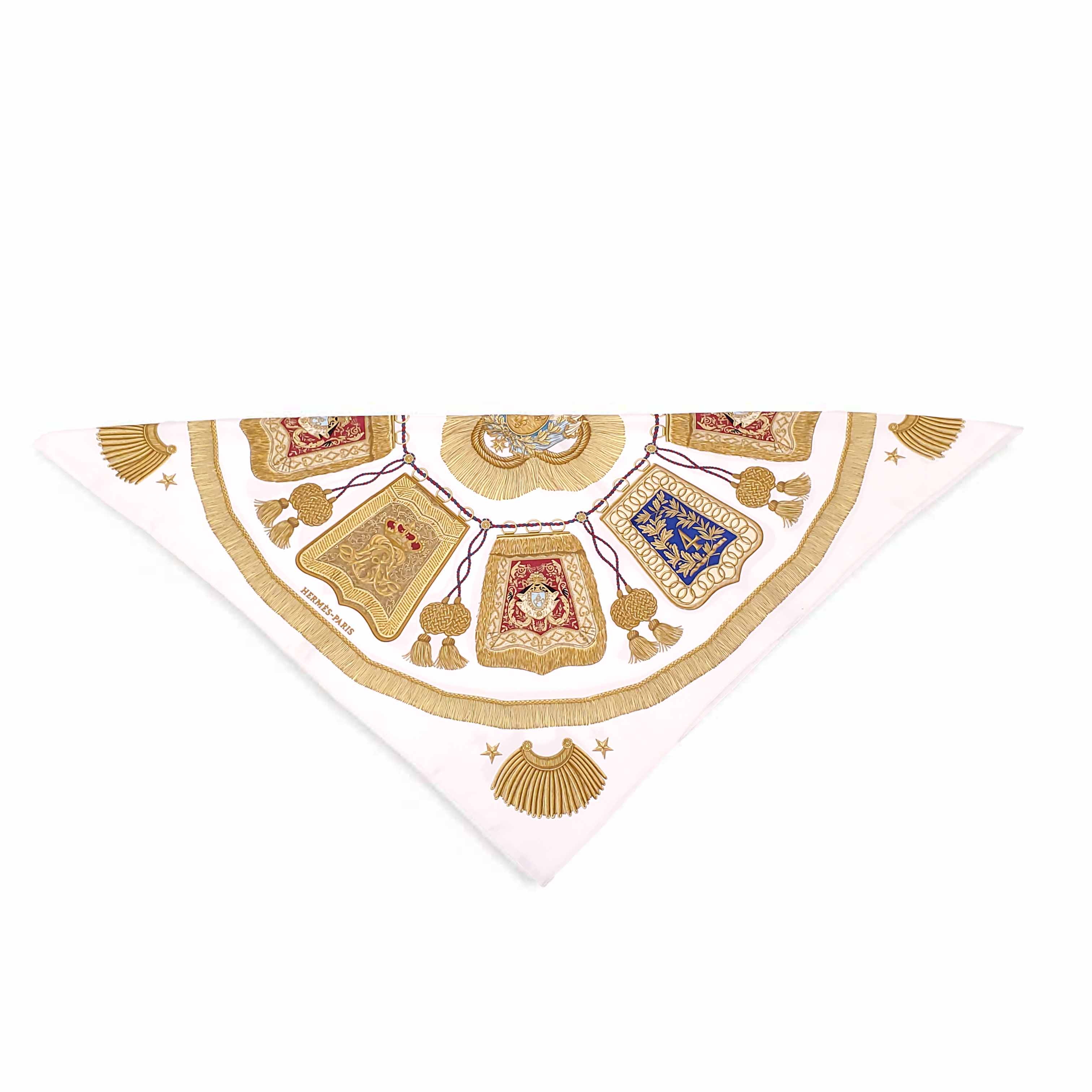 HERMÈS CREAM AND GOLD ‘POSTE ET CAVALERIE’ SILK SCARF