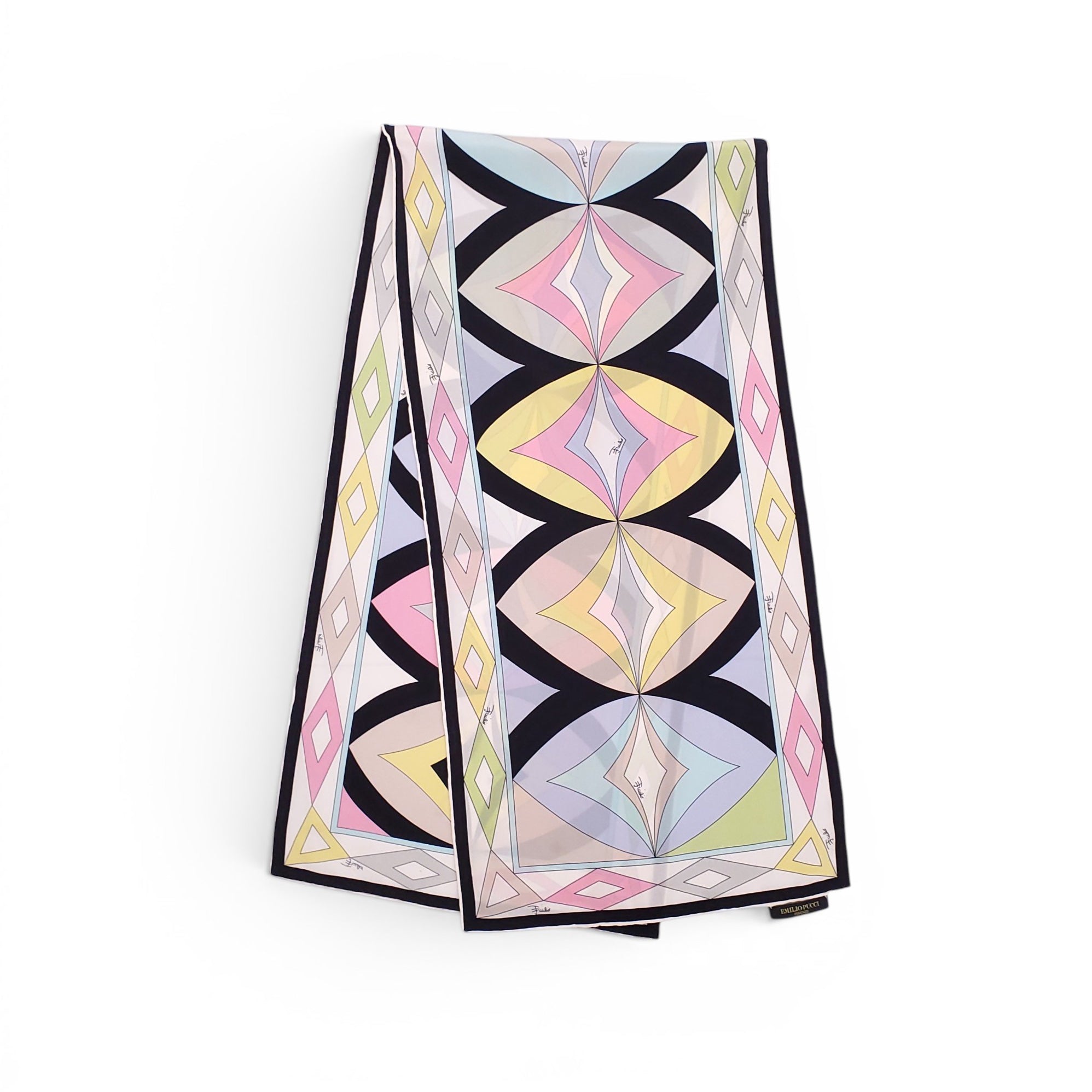 EMILIO PUCCI PASTEL AND BLACK GEOMETRIC PATTERNED SILK SCARF