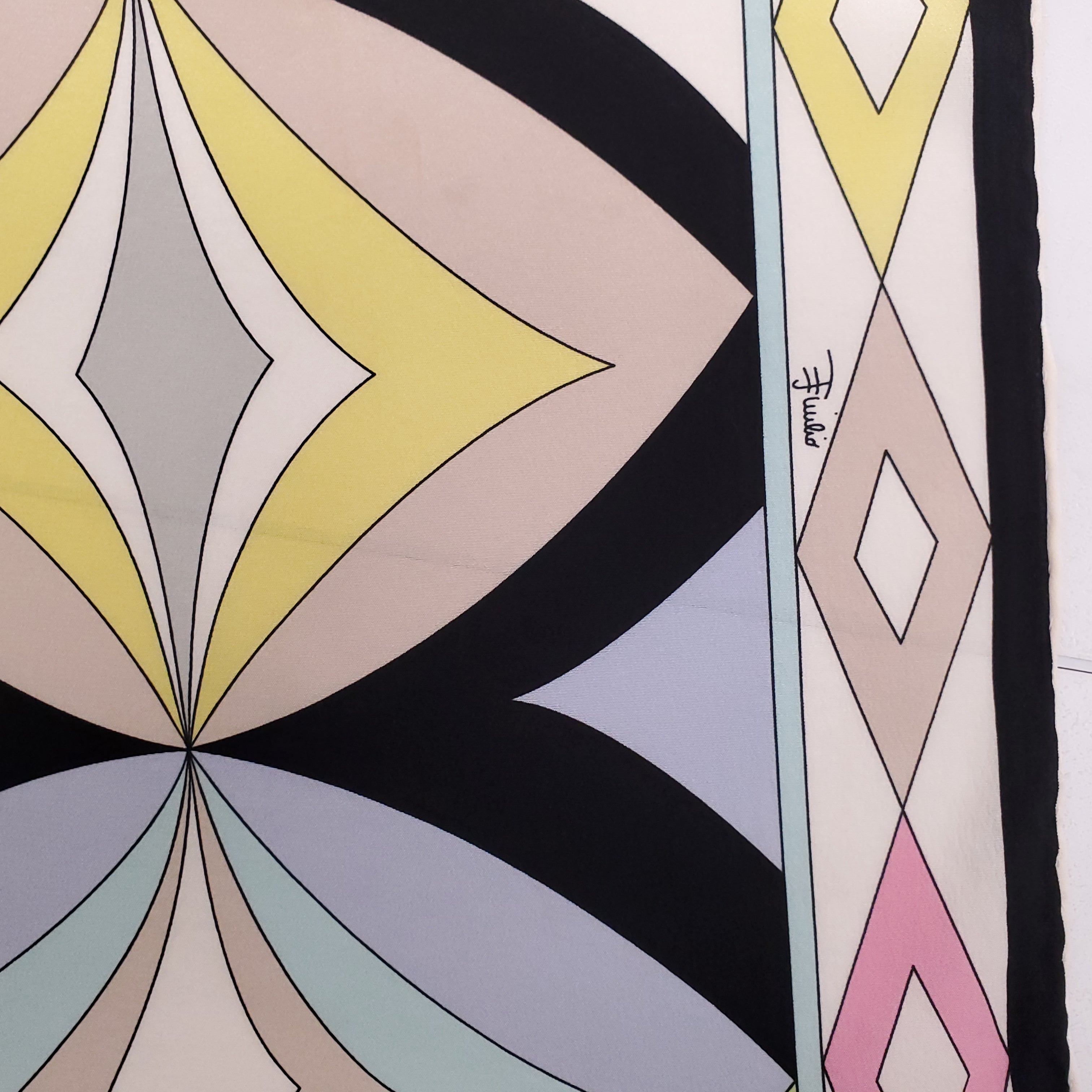 EMILIO PUCCI PASTEL AND BLACK GEOMETRIC PATTERNED SILK SCARF