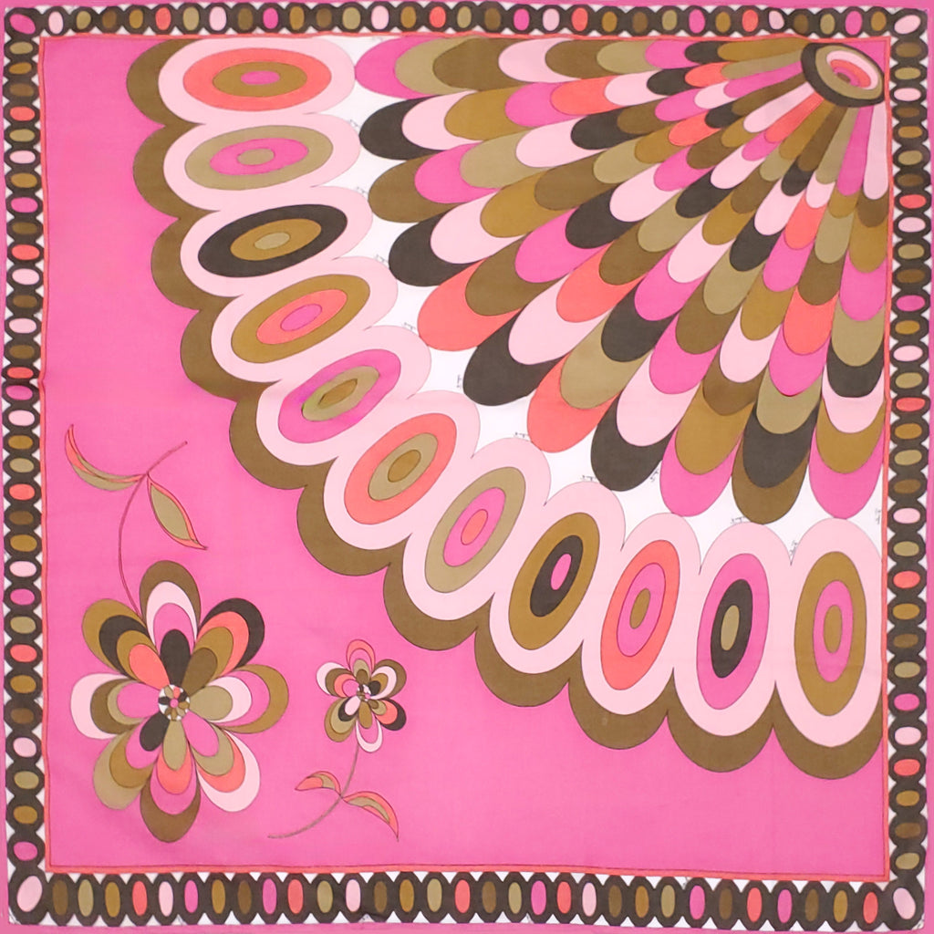 EMILIO PUCCI PINK AND BROWN FLORAL PATTERNED SCARF