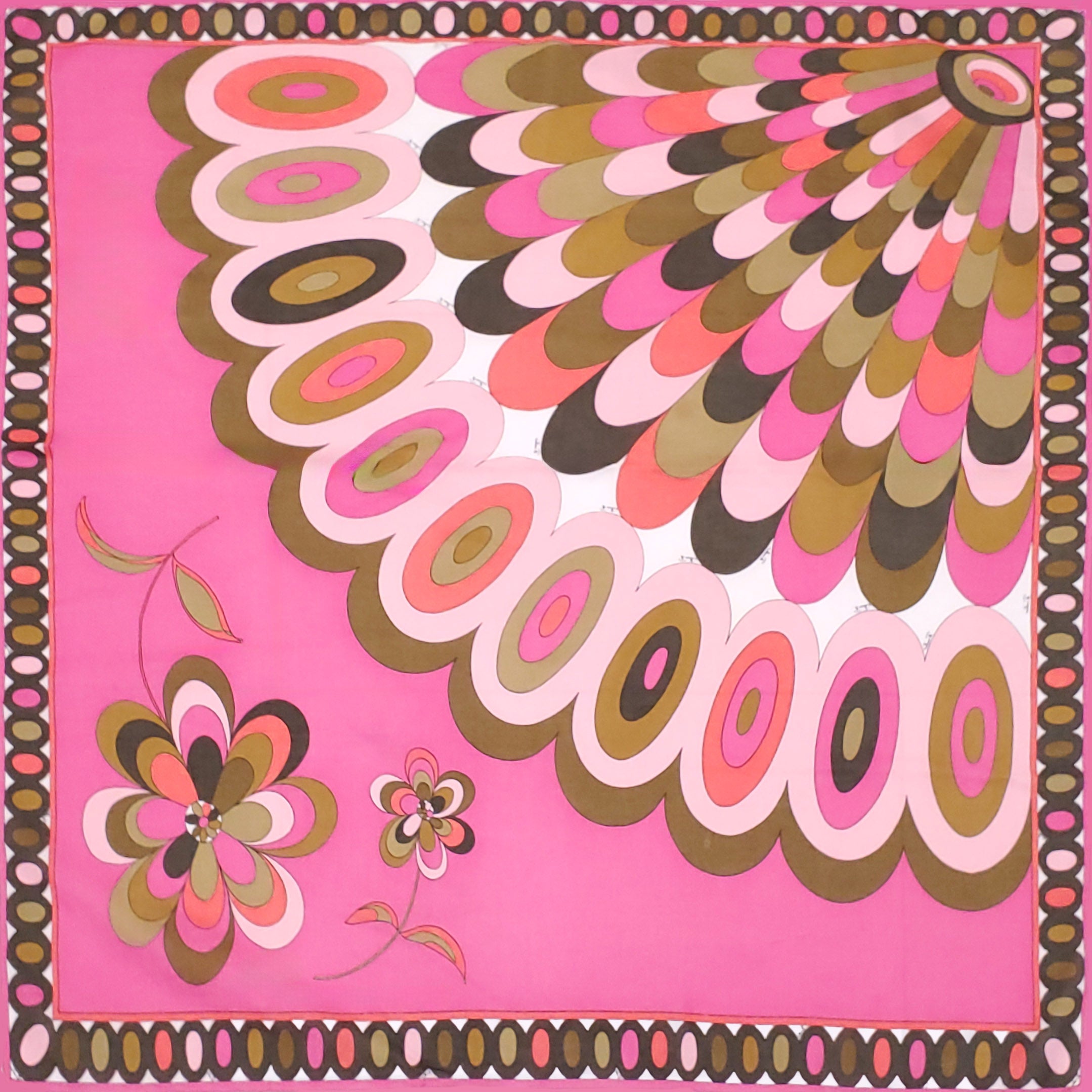 EMILIO PUCCI PINK AND BROWN FLORAL PATTERNED SCARF