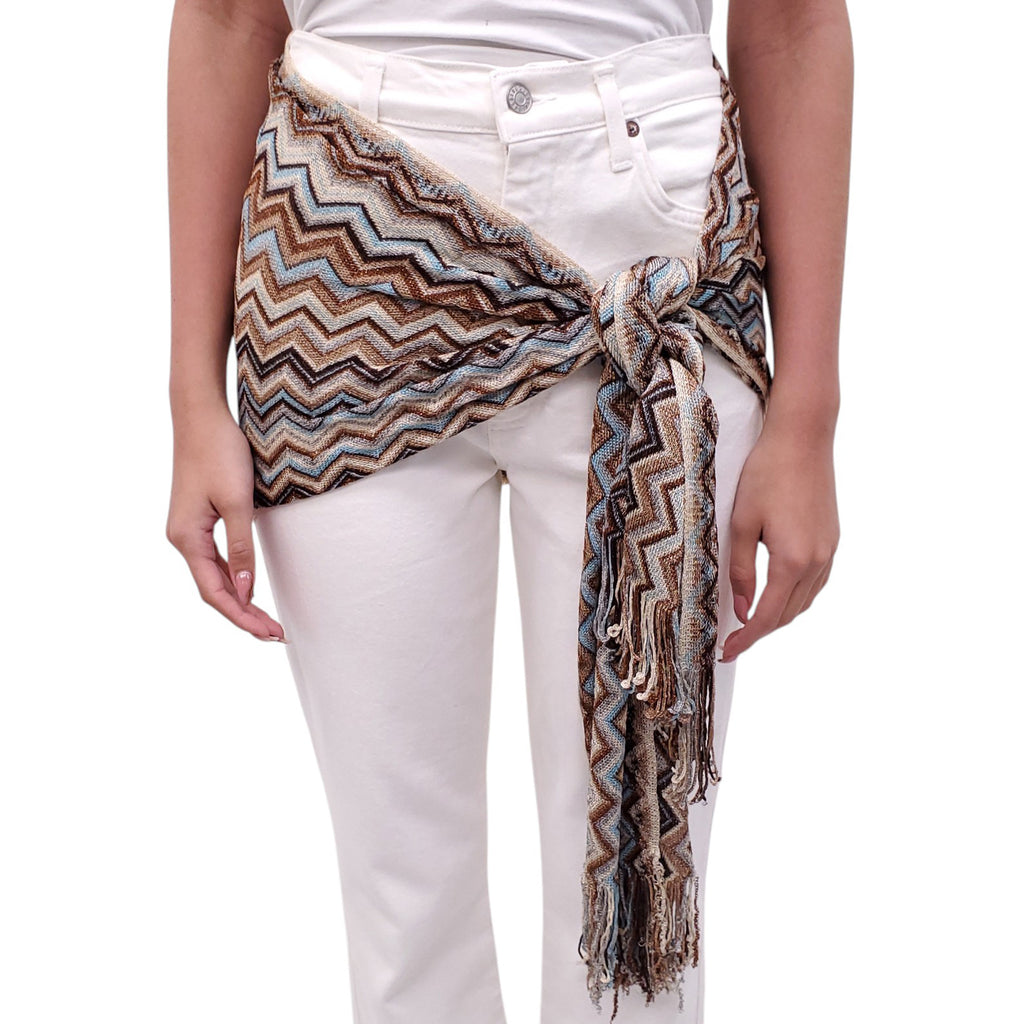 MISSONI BROWN AND BLUE ZIGZAG PATTERNED SCARF