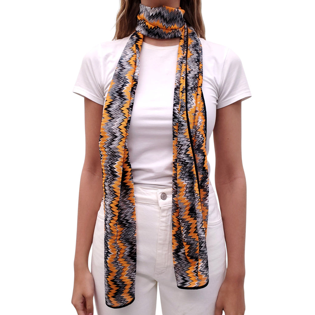 MISSONI BLACK AND ORANGE CHEVRON KNIT SCARF
