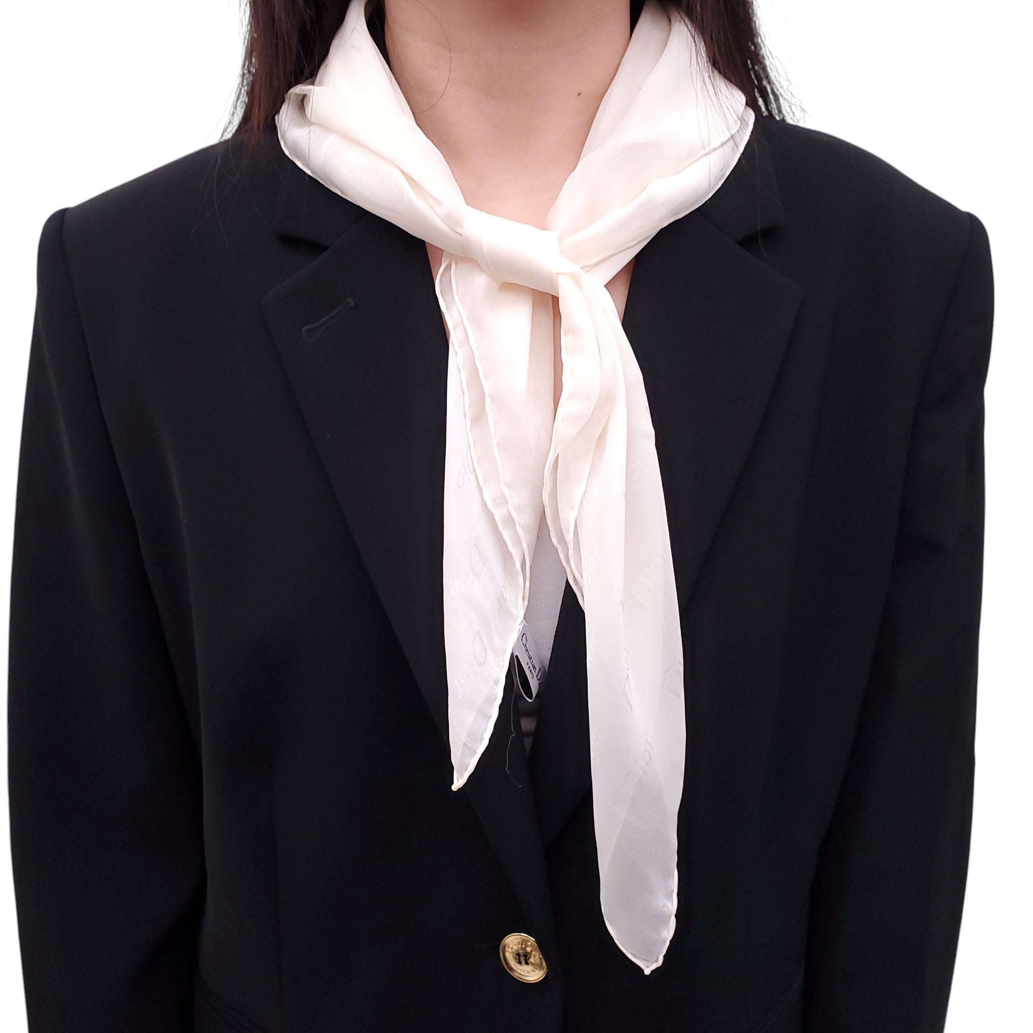 CHRISTIAN DIOR CREAM SILK LOGO SCARF