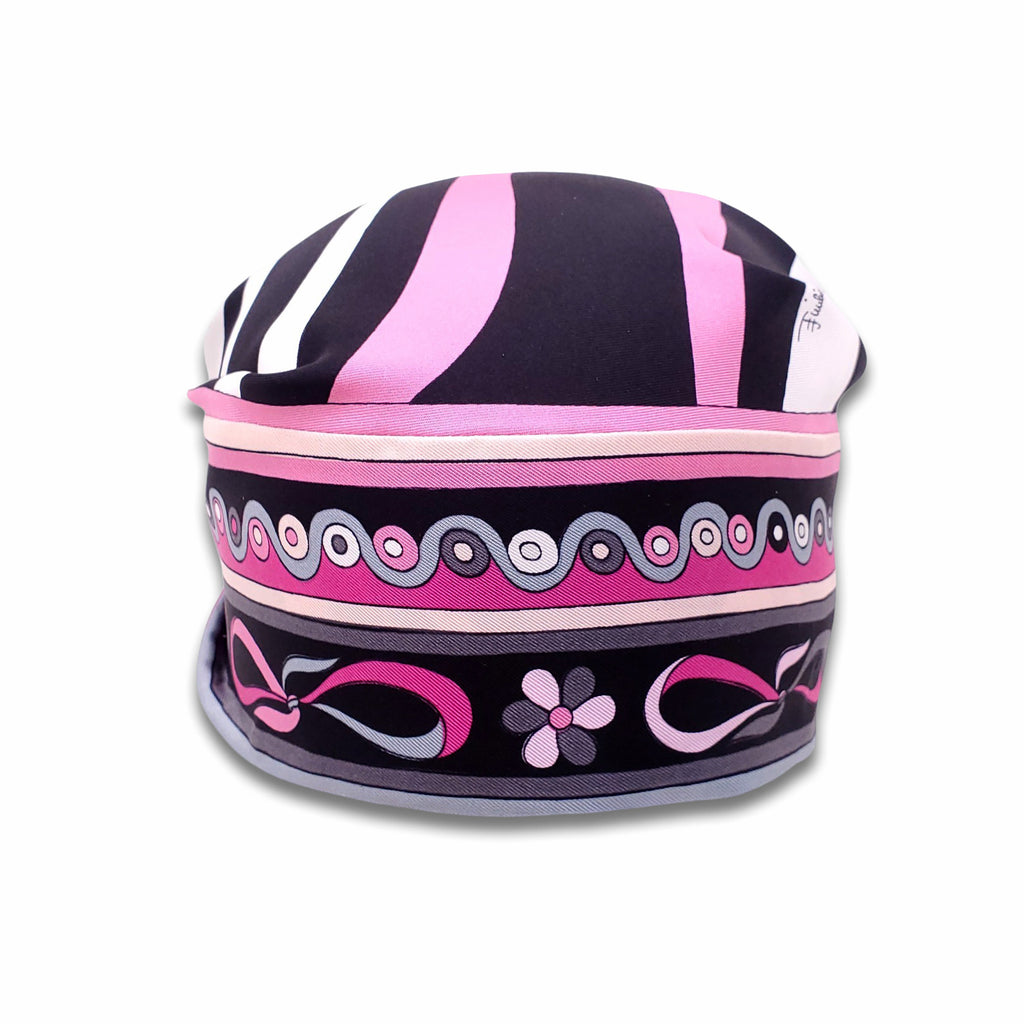 EMILIO PUCCI BLACK AND PINK PATTERNED SILK BANDANA