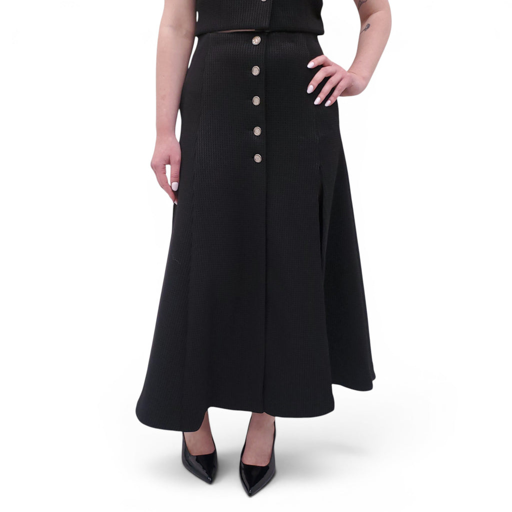 CHANEL BLACK WAFFLE 2-PIECE SET WITH CC LOGO BUTTONS - SIZE 36/40