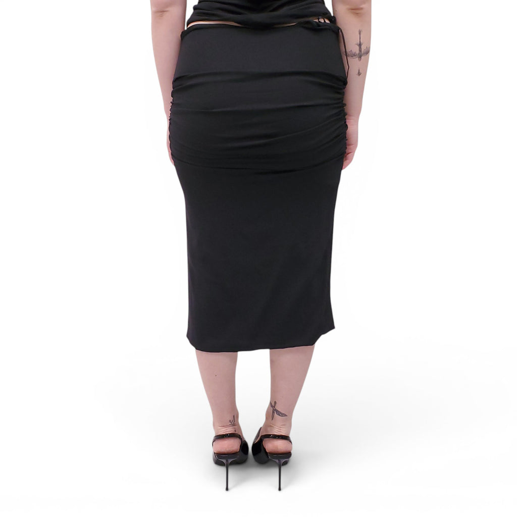 FENDACE BLACK RUCHED SKIRT WITH LOGO BELT - SIZE 44