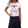 MIRROR PALAIS CREAM SHORT-SLEEVE TOP WITH BOW - SIZE S