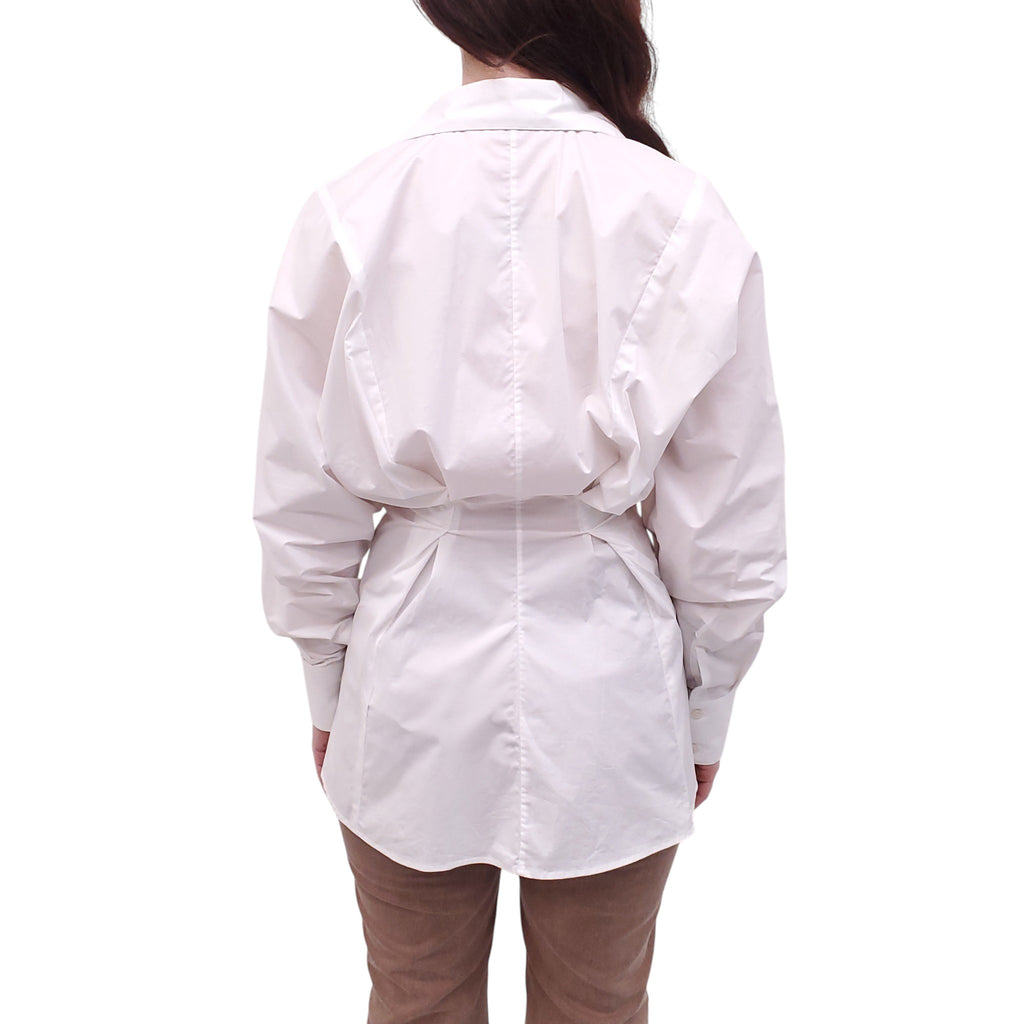 ACNE STUDIOS WHITE COTTON BLOUSE WITH CINCHED BACK - SIZE 36