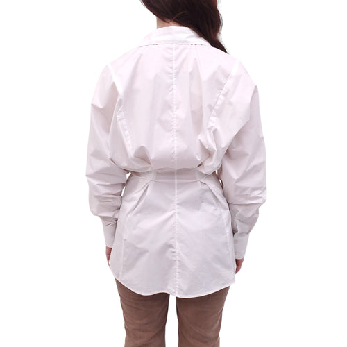 ACNE STUDIOS WHITE COTTON BLOUSE WITH CINCHED BACK - SIZE 36