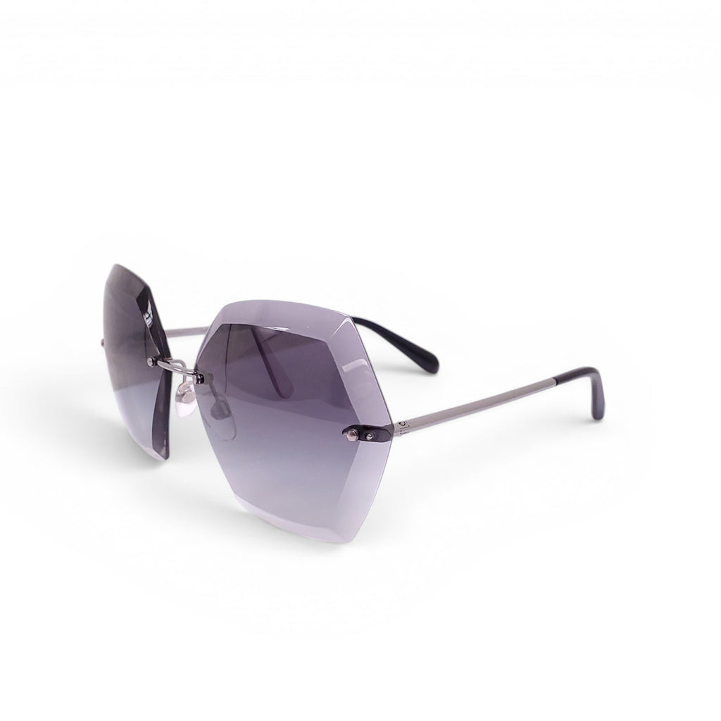 CHANEL SILVER LARGE FRAME SUNGLASSES WITH CC LOGO