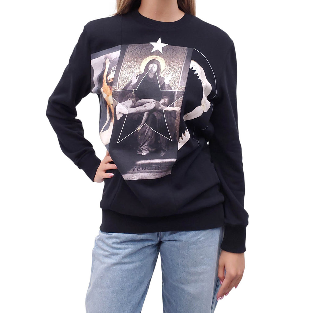 GIVENCHY BLACK GRAPHIC CREWNECK SWEATER - SIZE XS