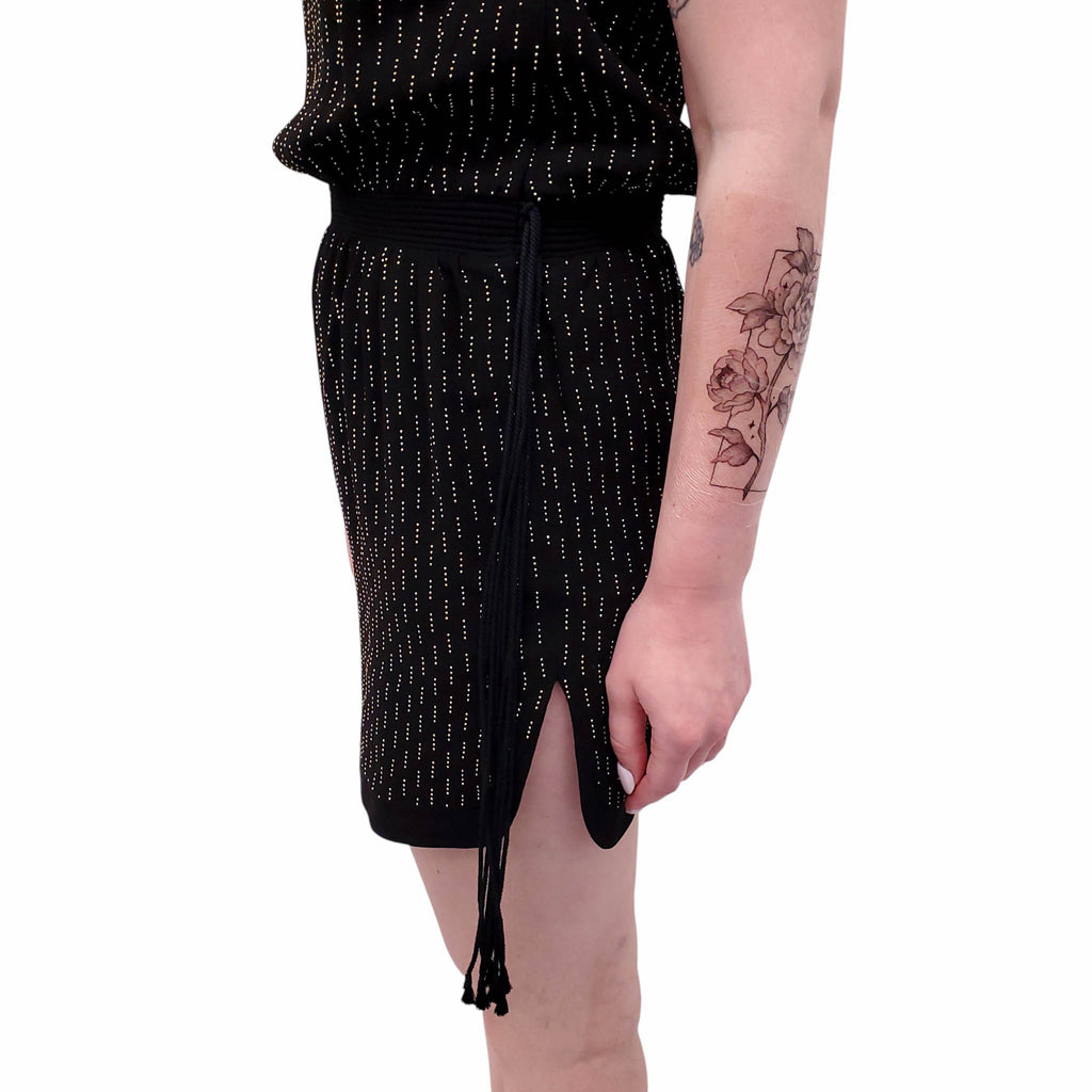 SAINT LAURENT BLACK DRESS WITH GOLD STUDDED DETAIL - SIZE 38
