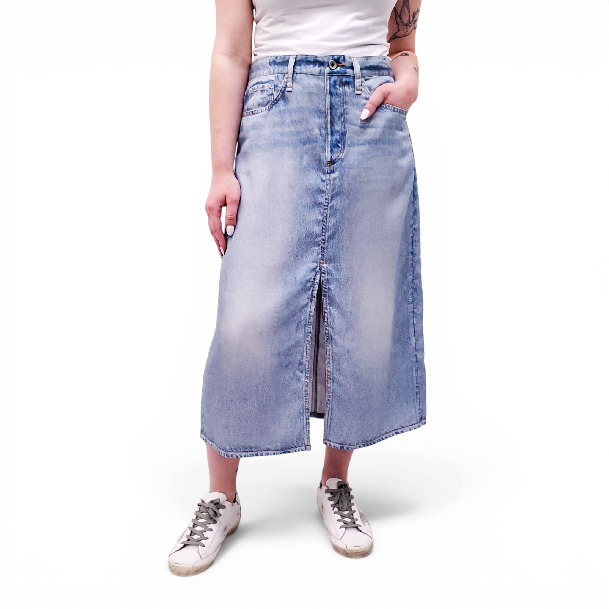 RAG & BONE TULIP LIQUID MIRAMAR MIDI SKIRT - SIZE 28