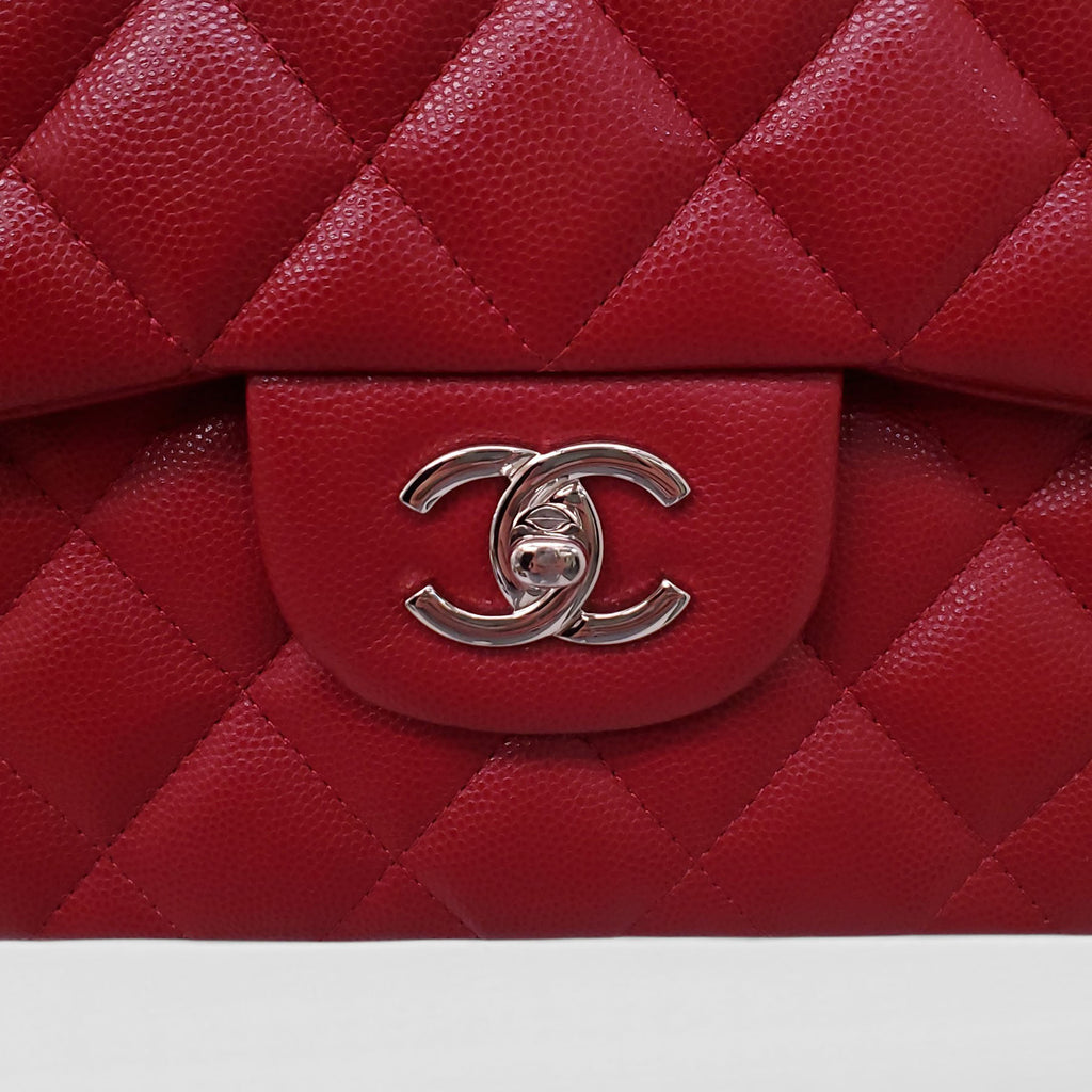 CHANEL RED CAVIAR LEATHER FLAP BAG