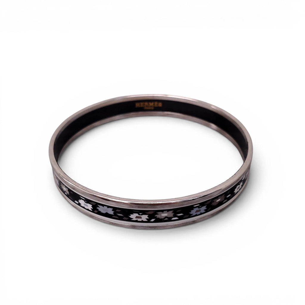 HERMÈS THIN GEOMETRIC FLORAL PATTERNED BANGLE - SIZE 70