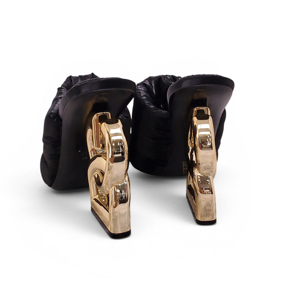 DOLCE & GABBANA BLACK PUFFER LOGO HEELS - SIZE 38