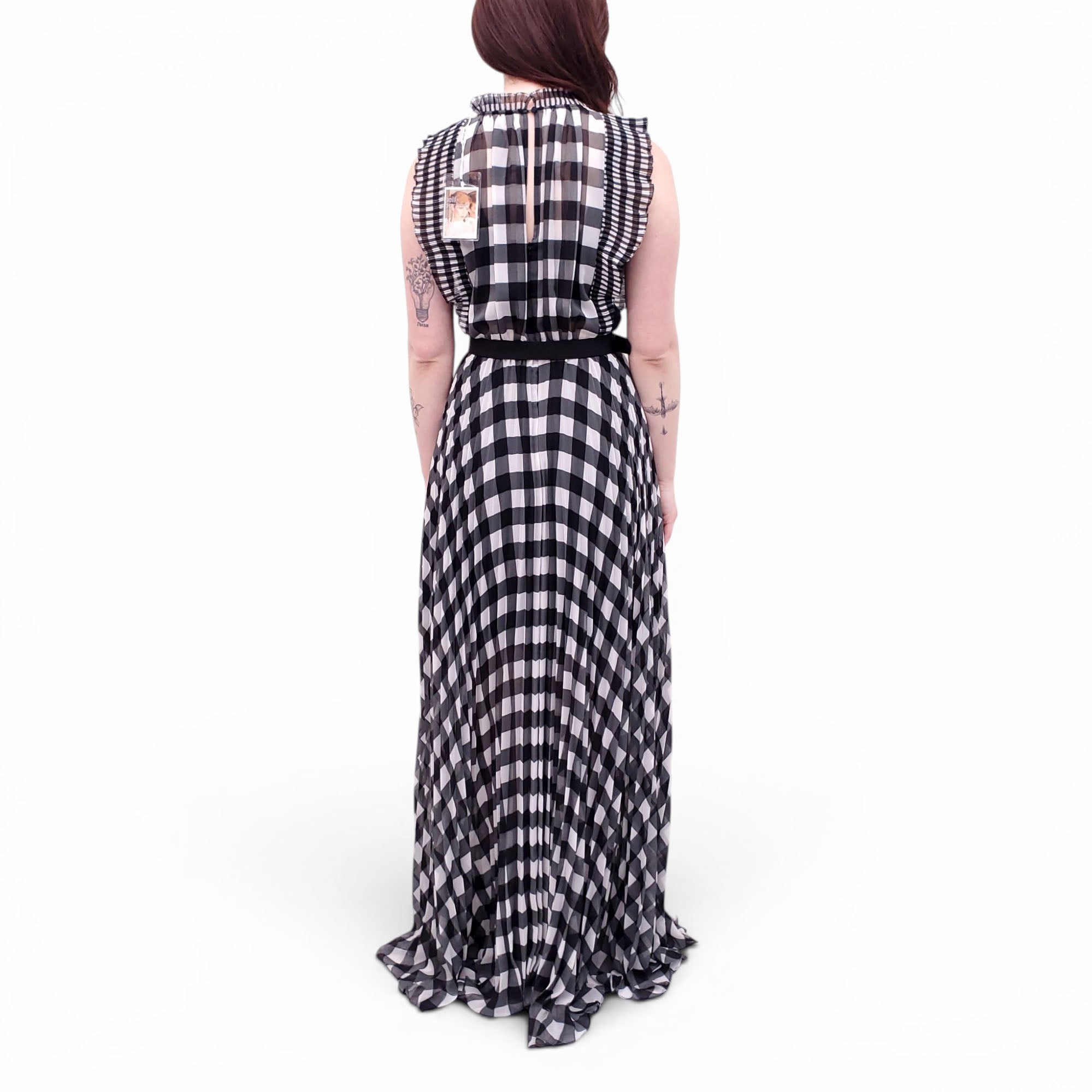 SELF-PORTRAIT BLACK AND WHITE GINGHAM PRINTED DRESS - SIZE US 6