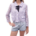 SELF-PORTRAIT PURPLE LACE CROPPED JACKET WITH CRYSTAL BUTTONS - SIZE US 10