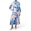 VALENTINO CREAM AND BLUE FLORAL PLEATED DRESS - SIZE 40