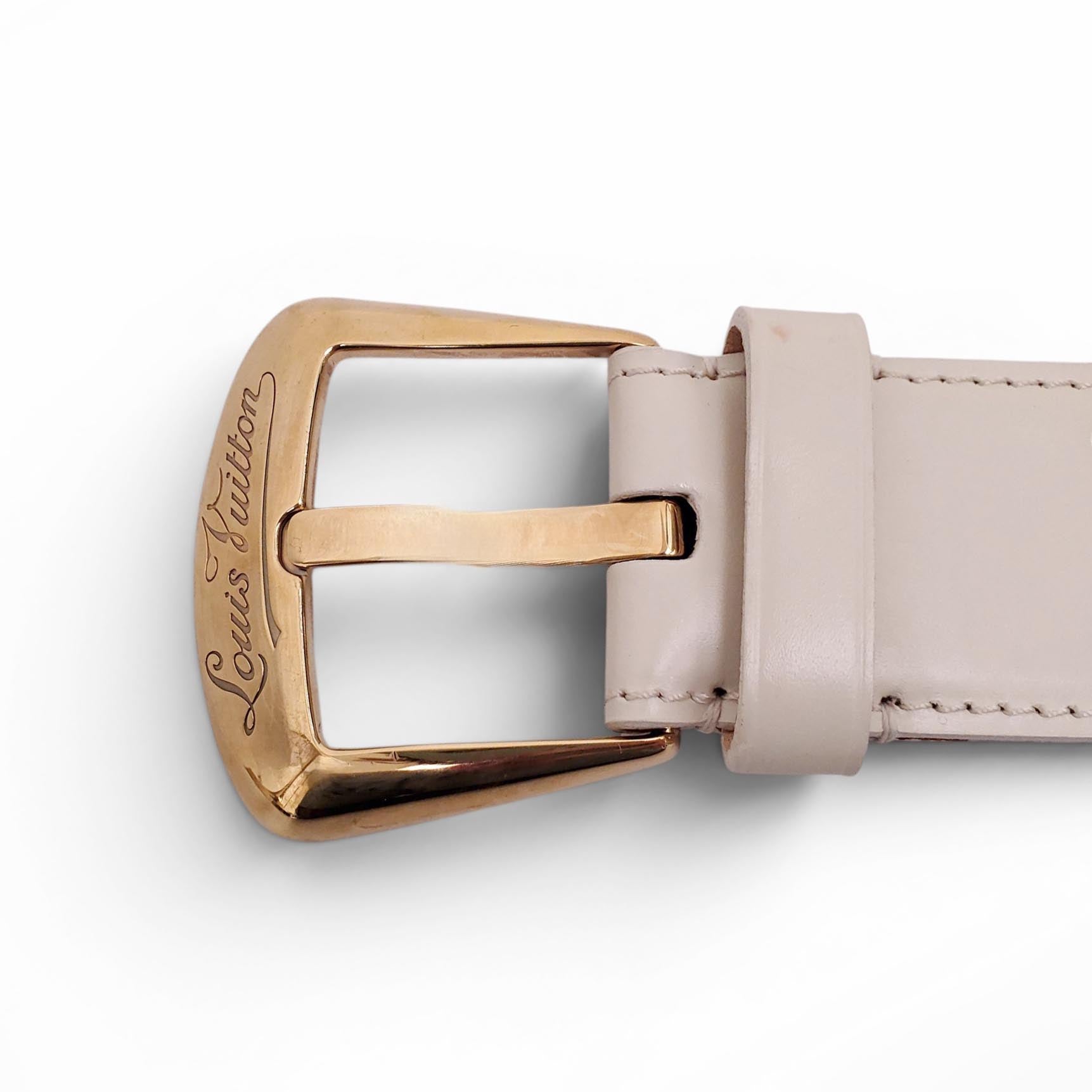LOUIS VUITTON CREAM LOGO LAZER CUT BELT - SIZE 85