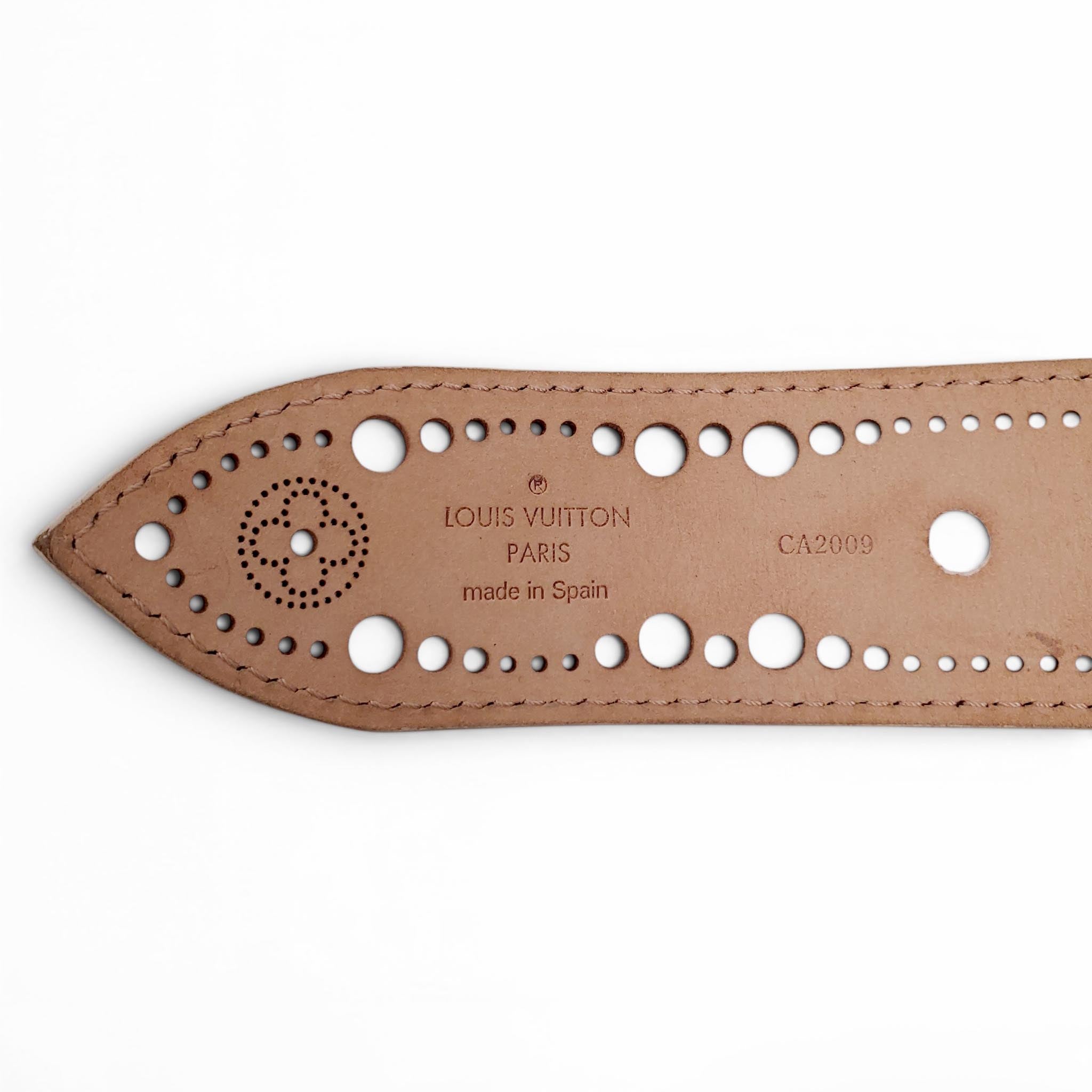 LOUIS VUITTON CREAM LOGO LAZER CUT BELT - SIZE 85
