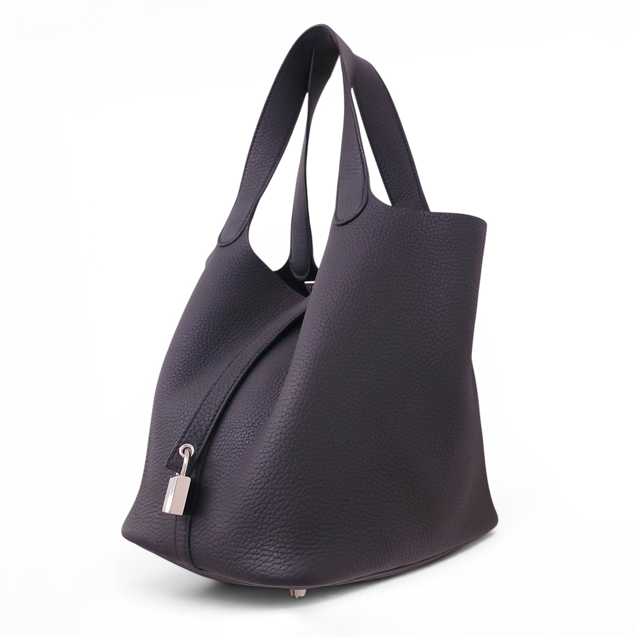 HERMÈS BLACK PICOTIN 18 CLEMENCE BAG WITH PALLADIUM HARDWARE