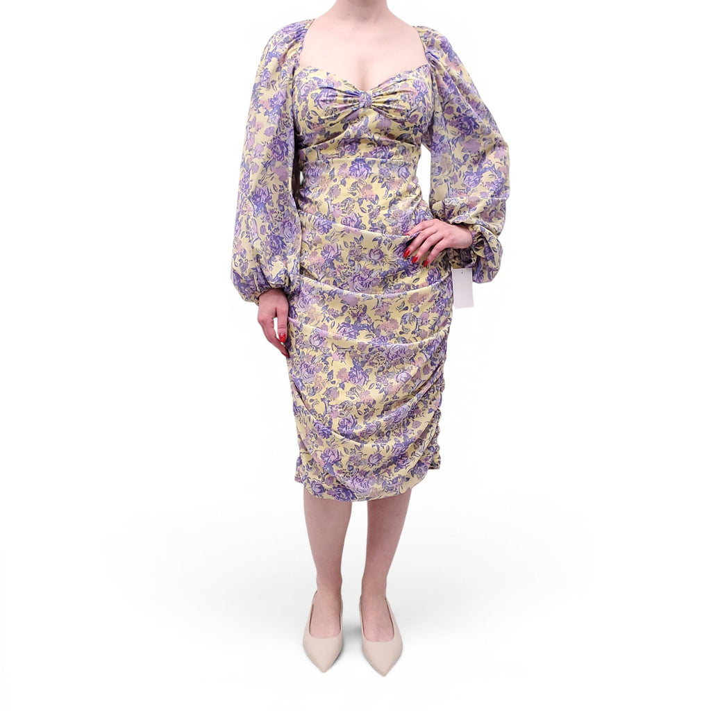 FOR LOVE & LEMONS YELLOW AND PURPLE PATTERNED DRESS - SIZE L