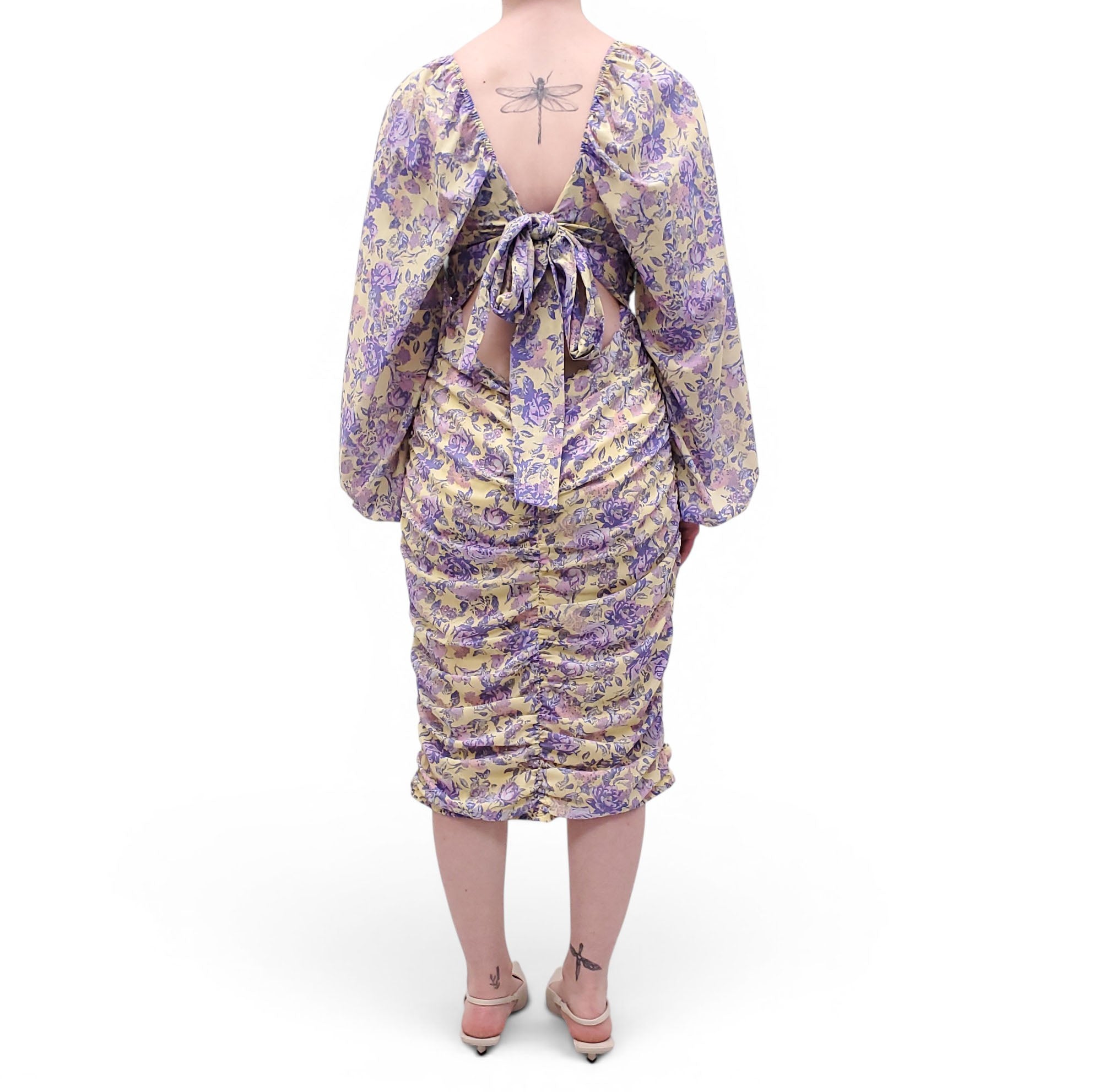 FOR LOVE & LEMONS YELLOW AND PURPLE PATTERNED DRESS - SIZE L