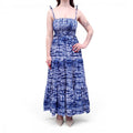 SOLID & STRIPED BLUE AND WHITE TIERED COTTON DRESS - SIZE XS