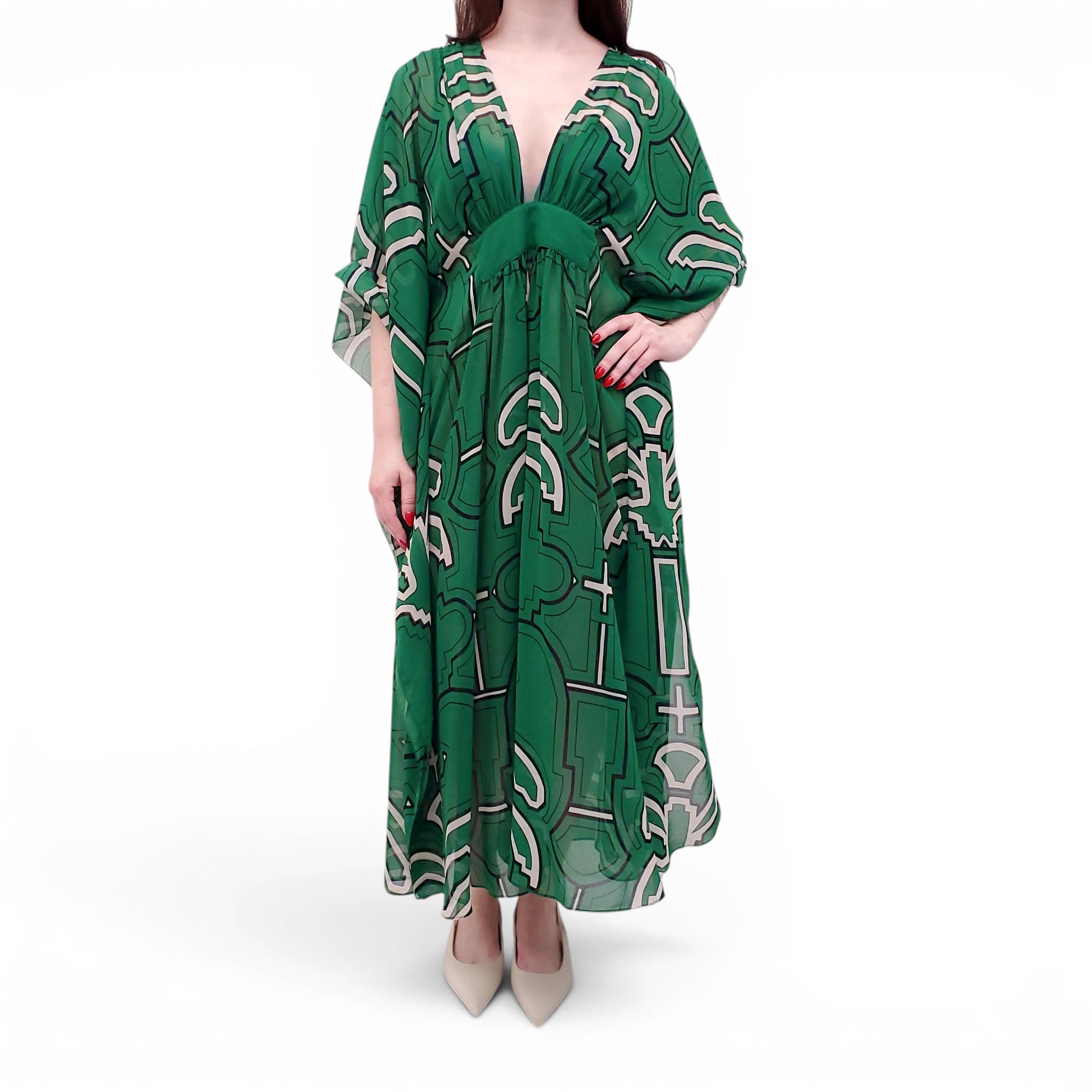 JOHANNA ORTIZ GREEN PATTERNED KAFTAN - SIZE 6