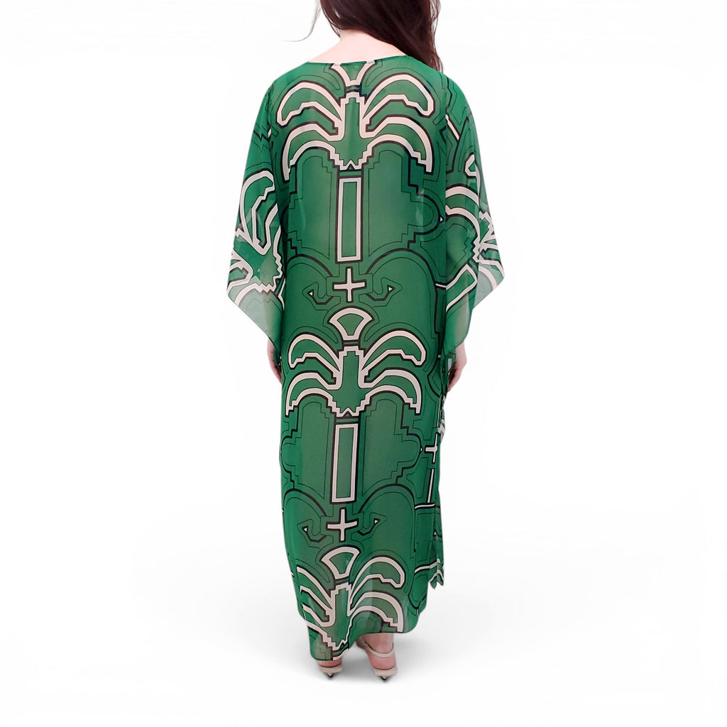 JOHANNA ORTIZ GREEN PATTERNED KAFTAN - SIZE 6