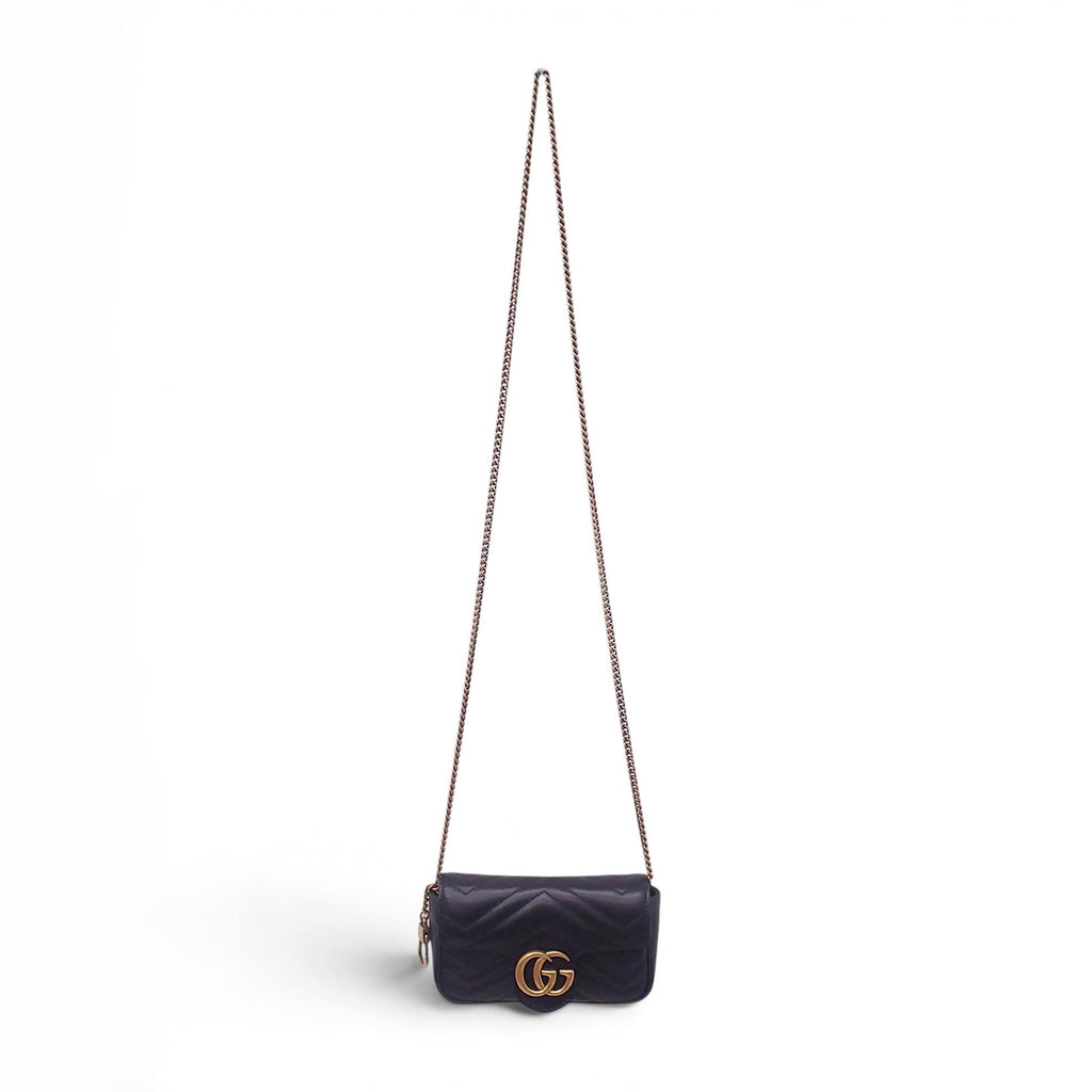 GUCCI BLACK MINI MARMONT BAG WITH GOLD HARDWARE