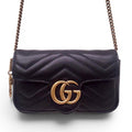 GUCCI BLACK MINI MARMONT BAG WITH GOLD HARDWARE