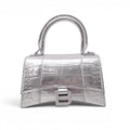 BALENCIAGA SILVER METALLIC CROC-EFFECT HOURGLASS BAG