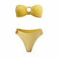CLEONIE YELLOW STRIPED BIKINI WITH WOODEN DETAIL - SIZE O/S
