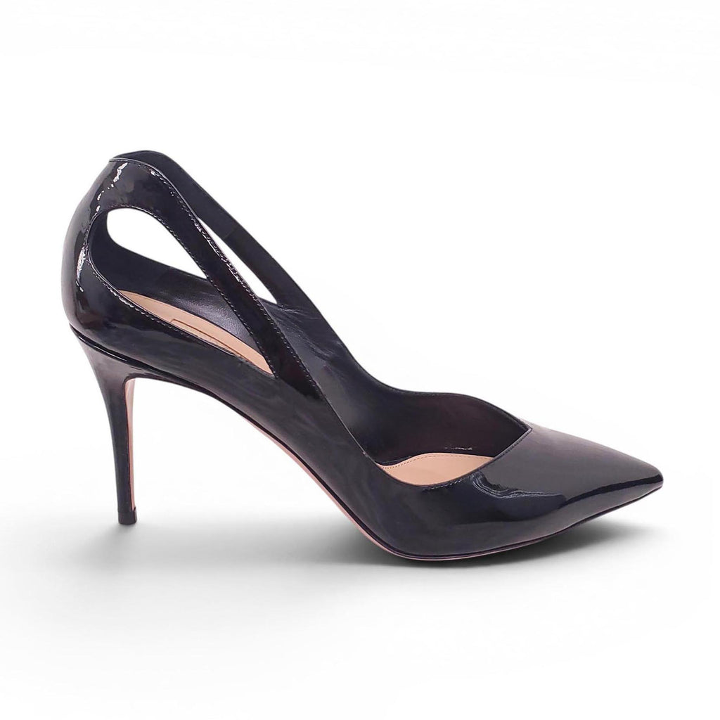 AQUAZZURA BLACK PATENT HEELS - SIZE 38.5