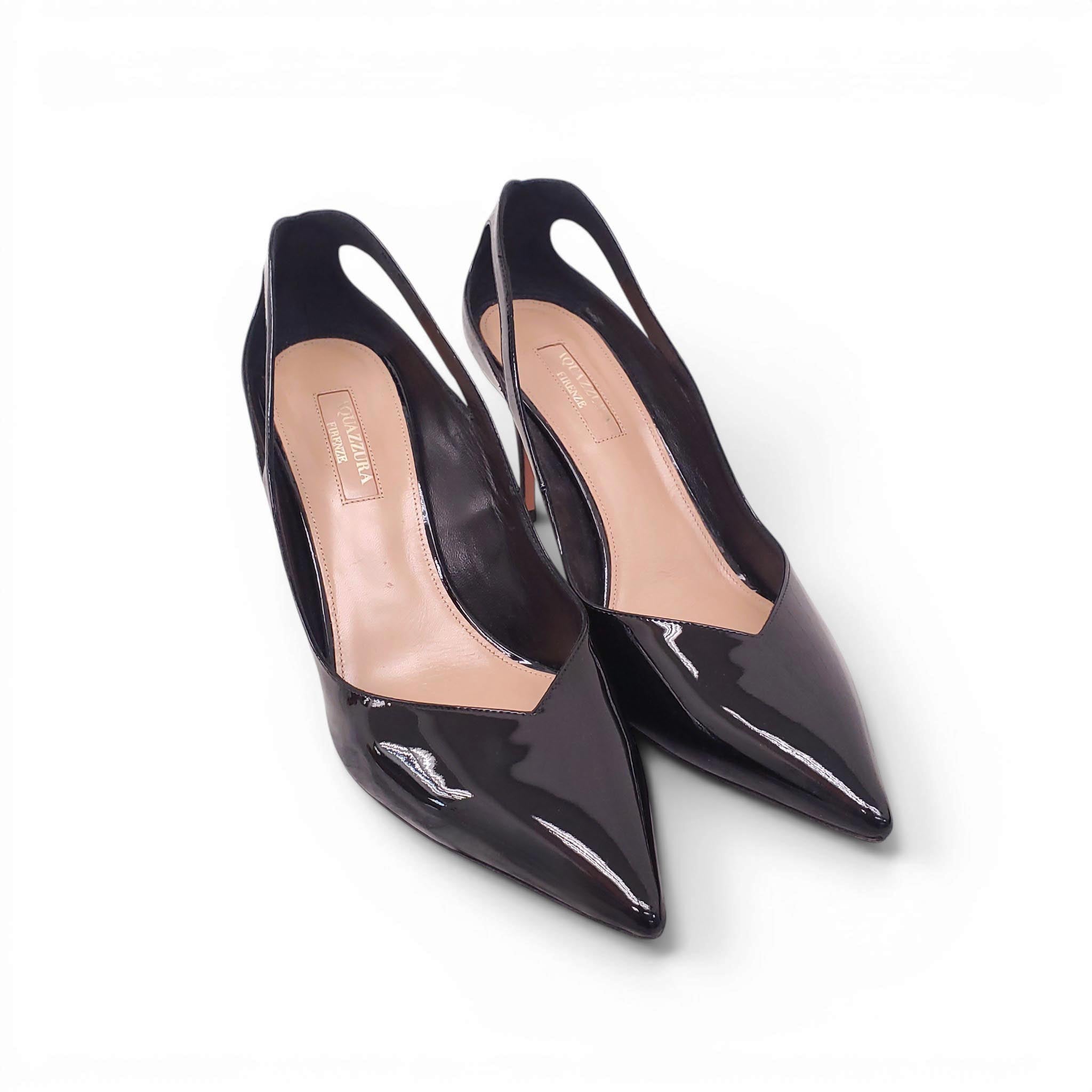 AQUAZZURA BLACK PATENT HEELS - SIZE 38.5