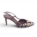 VALENTINO BROWN LOGO SLINGBACK HEELS WITH GOLD HARDWARE - SIZE 37.5