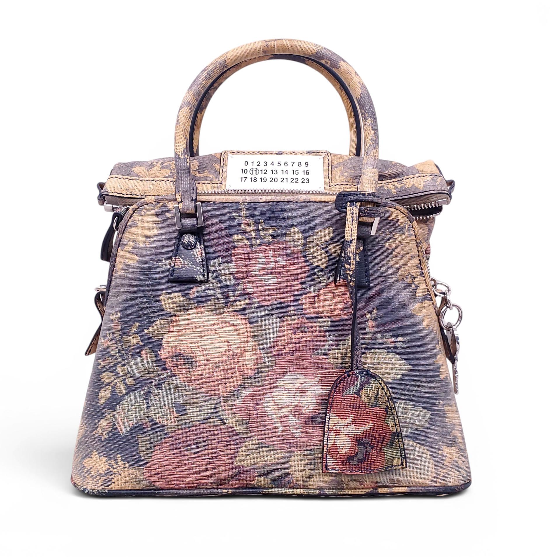 MAISON MARGIELA 5AC CARVED BLEACHED FLORAL TAPESTRY BAG
